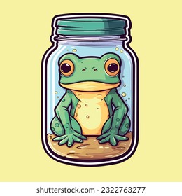 frog inside jar illustration in flat cartoon style