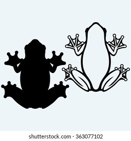 Frog. Isolated on blue background. Vector silhouettes