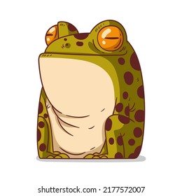 A Frog, isolated vector illustration. Cute cartoon picture for children of a froglet sitting. A funny squinting frog sticker. Simple drawing of a smiling toad on white background. An amphibian