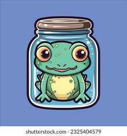 Frosch in einer krümmen Kontrastgrafik kawaii einzeln 