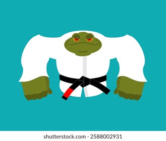 Frog in judo kimono. Karate toad mascot. Angry sport animal 