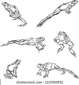 Frog, jump, options, illustration, black, vector