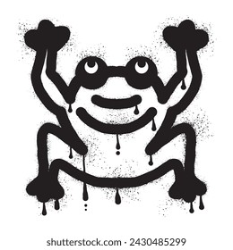 Frog jumping with black spray paint art