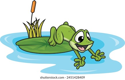 Frog jumping into pond vector illustration