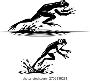 Frog jumping water splash silhouette vector