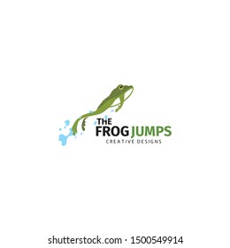 The Frog Jumps Logo. Flat Green Frog Illustration