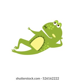 Frog Laying Down Preaching Flat Cartoon Green Friendly Reptile Animal Character Drawing