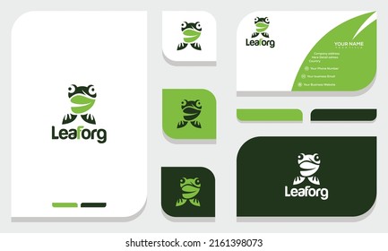 frog leaf logo and business card design template. vector