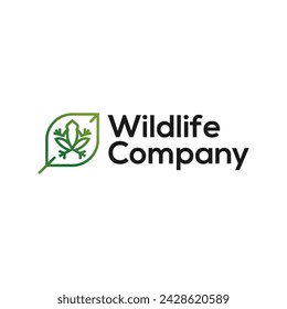 frog and leaf simple line icon logo vector design, pictogram logo symbol of wildlife forest with a small frog sitting on a leaf