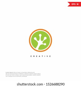Frog legs negative space Logo icon. design vector template. Creative Wild Animal in circle Logotype. eps10