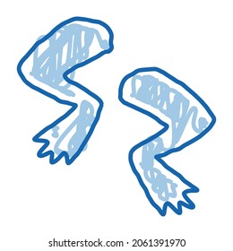 vector de icono de esbozo de ancas de rana. Señal de las piernas de rana de la línea de doodle azul dibujada a mano. ilustración de símbolo aislado