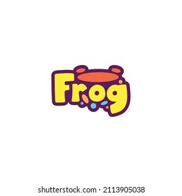 Frog lettering cute logo icon sign design vector illustration isolated object on white background