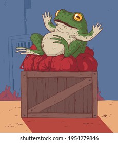 The frog lies in the tomatoes