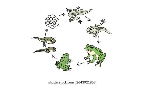 Frog Life Cycle Illustration Flat Minimalist Vector Design Diagram Nature Biology Science