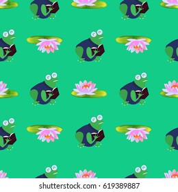 Frog and lily Seamless Pattern
