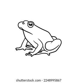 Frog line art drawing illustration, Cute frog outline black and white line art