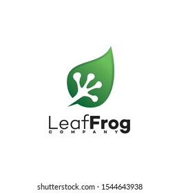 Frog logo and leaf design combination vector template