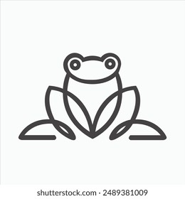 Frog logo in minimalist line art vector template design style.
