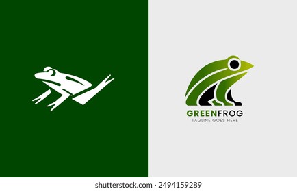 Frog logo, umbrella, rain jump abstract forest icon, natural green rain sky graphic concept  