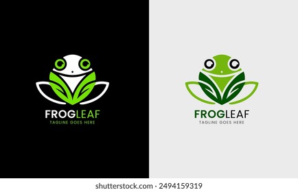 Frog logo, umbrella, rain jump abstract forest icon, natural green rain sky graphic concept  
