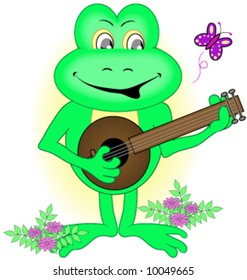 Frog, mandolin and butterfly Vector.