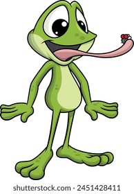 Frog mascot catching fly vector illustration