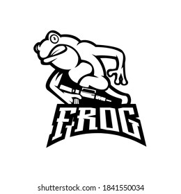 Diseño del logo de la mascota de rana versión en blanco y negro