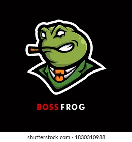 Frog mascot logo design vector with modern illustration concept style for badge, emblem and t shirt printing. Illustration of a frog with a tie while smoking