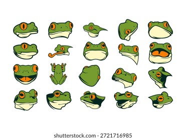 Conjunto de Ícones de Logotipo de Mascote de Sapo