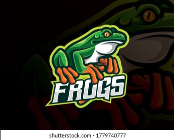 Frog mascot sport logo design. Amphibian animal mascot vector illustration logo. Wild frog mascot design, Emblem design for esports team. Vector illustration