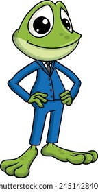 Mascota de rana en traje de Ilustración vectorial