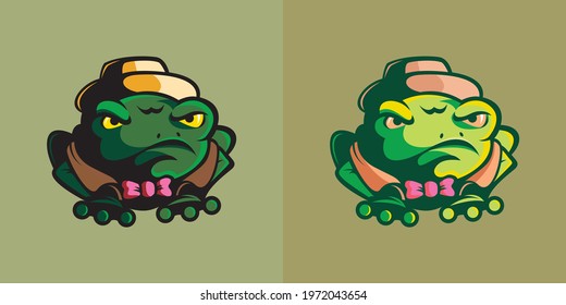 The frog mascot wearing a hat is suitable for children's drawings, brand logos, business logos, team logos, icon images etc.