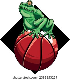 Frog mascotte on a basket ball illustration