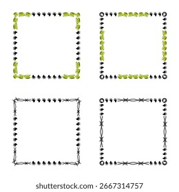 Frosch maskiert Rahmen. Schwarze Fußabdrücke. Lustiges quadratisches Layout. Cartoon-Rahmen.
