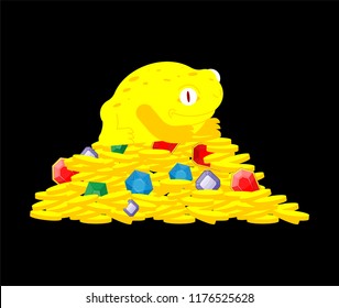 Frog and money. Chinese symbol of wealth. toad and coin. Vector illustration.
