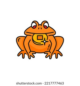 Frog with money coin, chinese Feng Shui symbol color outline icon. Vector Feng Shui charm and prosperity symbol. Jin Zhaocai Chan Chu money road frog