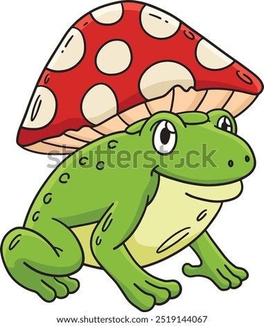 Frog with Mushroom Hat Cartoon Colored Clipart 