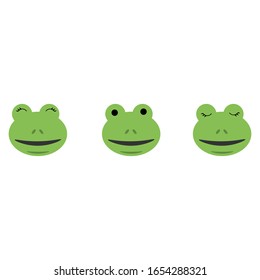 Frog muzzle with open and closed eyes isolated on white background. Stock vector illustration for decoration and design, postcards, fabrics, packaging, baby textiles, poster, banner, books.