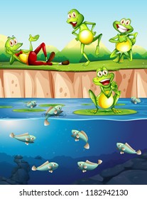 Frog next to the pond illustration
