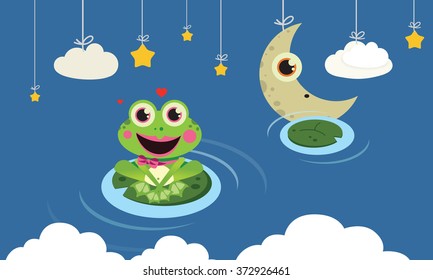 Frog in the night Vector Child illustration
