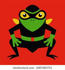 Frog ninja vector featuring a vibrant, stealthy frog in a ninja pose, with dynamic colours and sharp details, perfect for unique and playful designs.