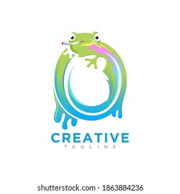 Frog with o letter concept design vector template