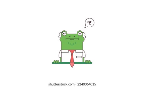 A Frog officer thinking about his food.Flat vector graphic.