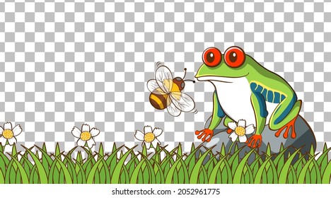 Frog on the grass field on transparent background illustration