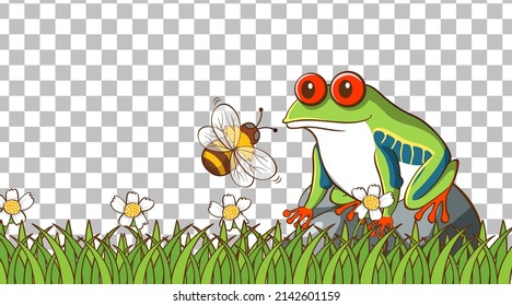 Frog on the grass field on transparent background illustration