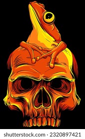 frog on human skull vector illustration design on black background