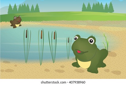 Frog On Lake Background Stock Vector (royalty Free) 407938960 