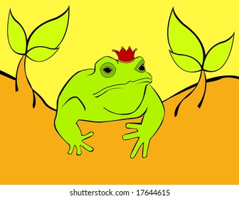 Frog on a log with crown and branches