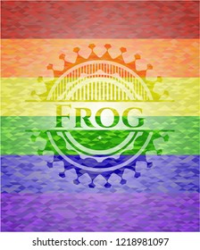 Frog on mosaic background with the colors of the LGBT flag