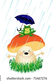 frog on mushroom under umbrella